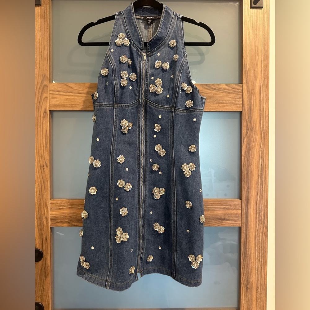ADORABLE Floral Embellished Denim Dress